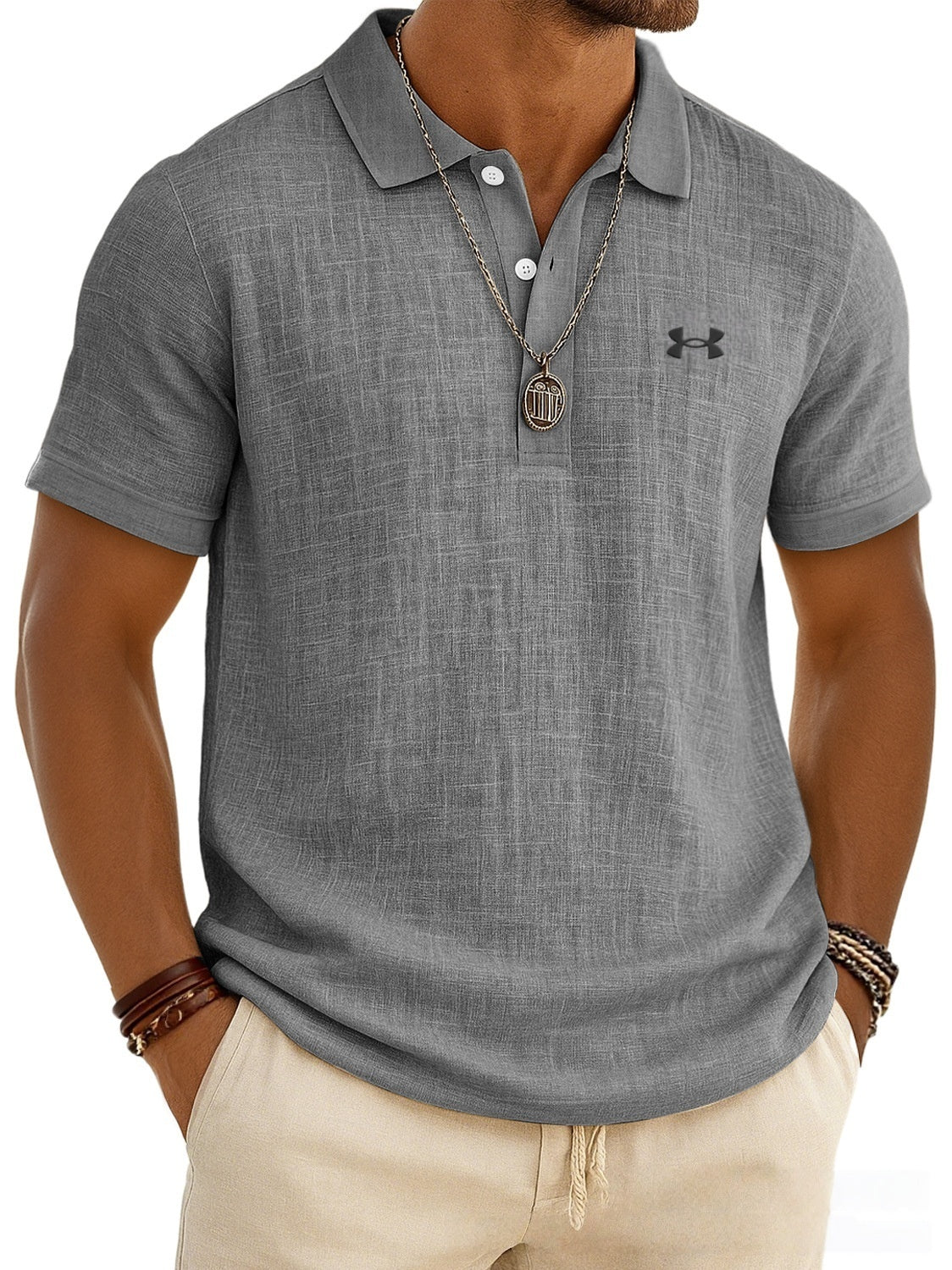 Men's Slub Cotton-Linen Casual Polo Shirt