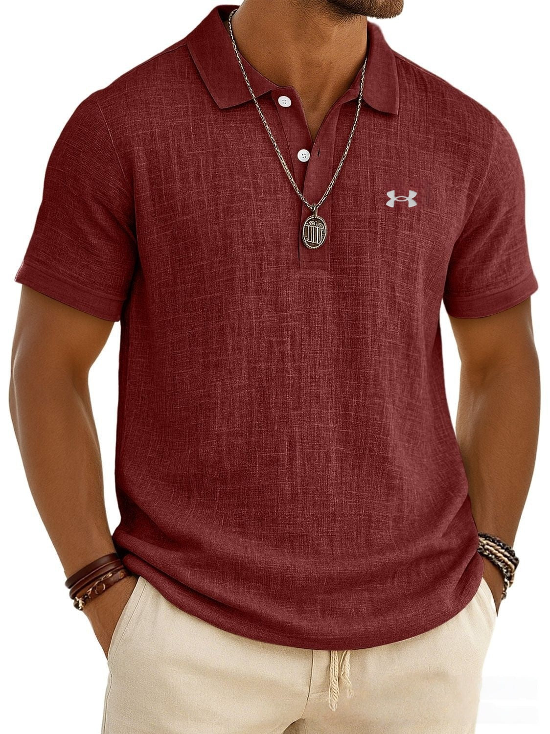 Men's Slub Cotton-Linen Casual Polo Shirt