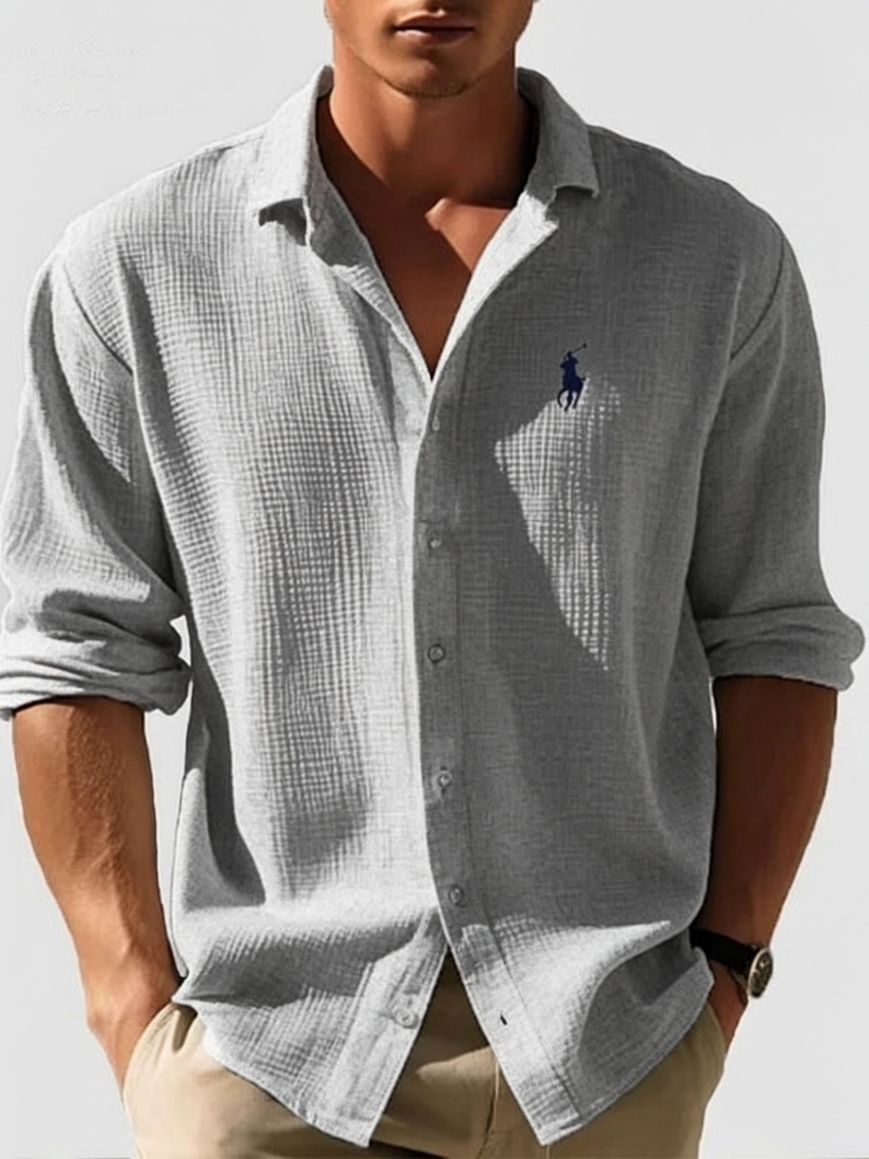 Men's Loose-Fit Waffle-Knit Collared Shirt