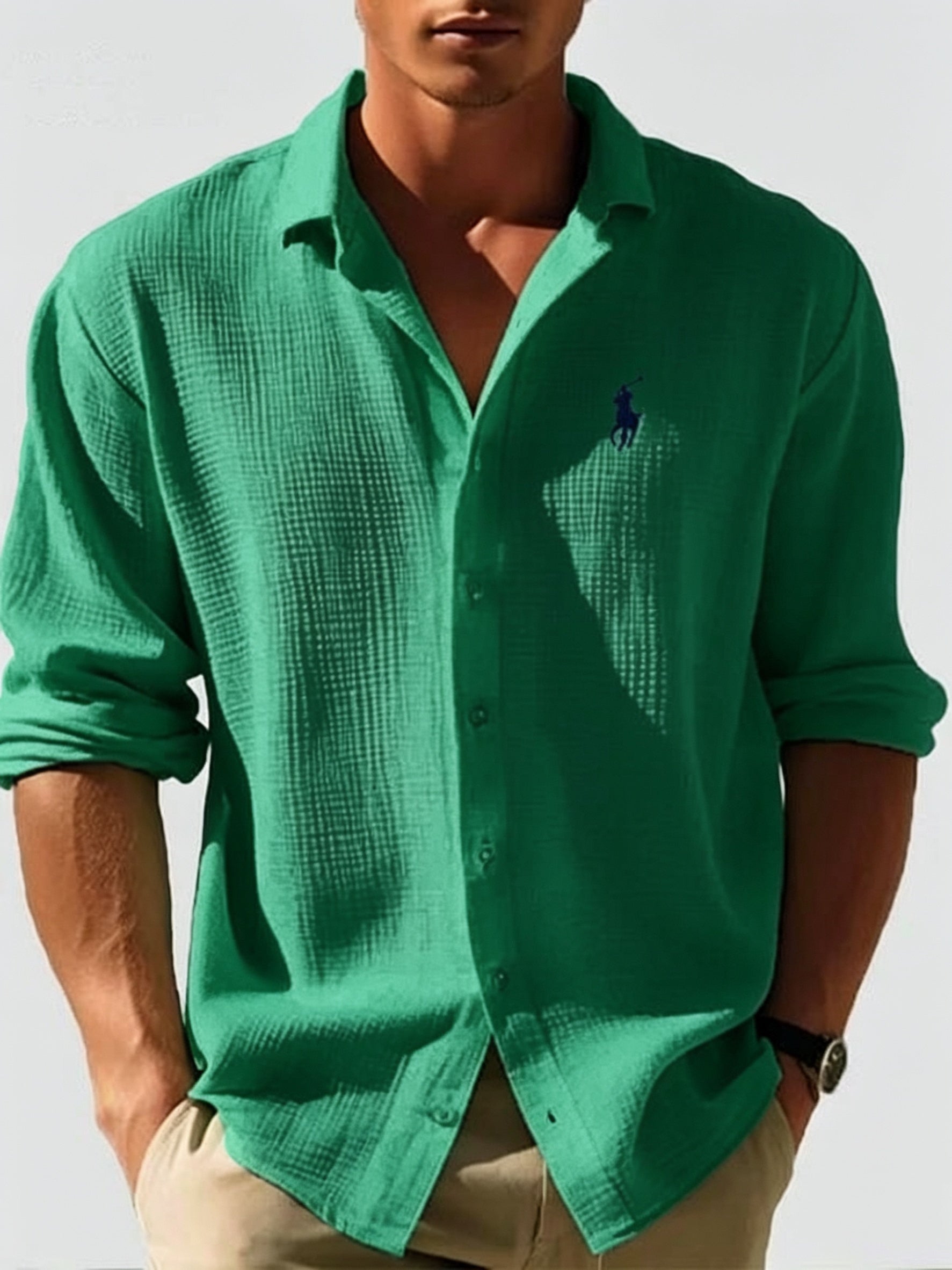 Men's Loose-Fit Waffle-Knit Collared Shirt
