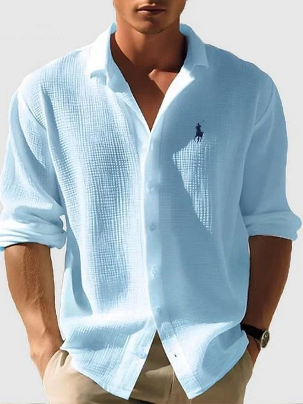 Men's Loose-Fit Waffle-Knit Collared Shirt