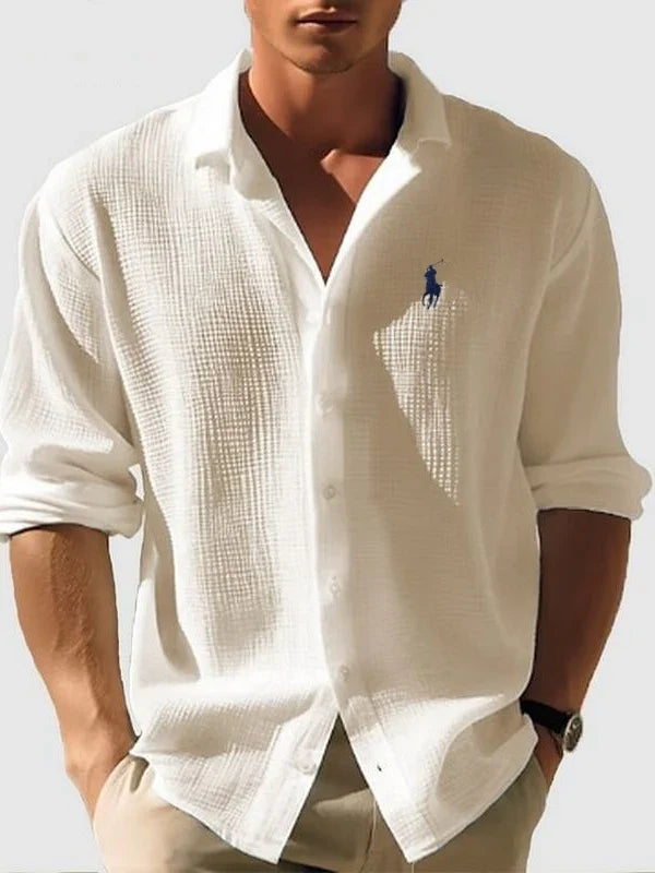 Men's Loose-Fit Waffle-Knit Collared Shirt